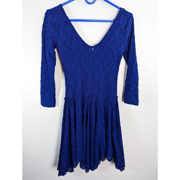 Free People Blue Katya V-Neck 3/4 Sleeve Paisley Stretch Lace Dress XS - Picture 5 of 12